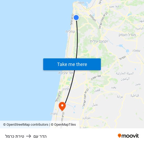 טירת כרמל to הדר עם map