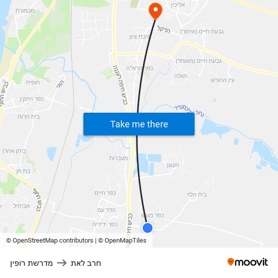 מדרשת רופין to חרב לאת map