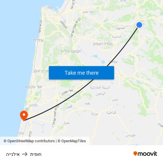 אילנייה to חופית map
