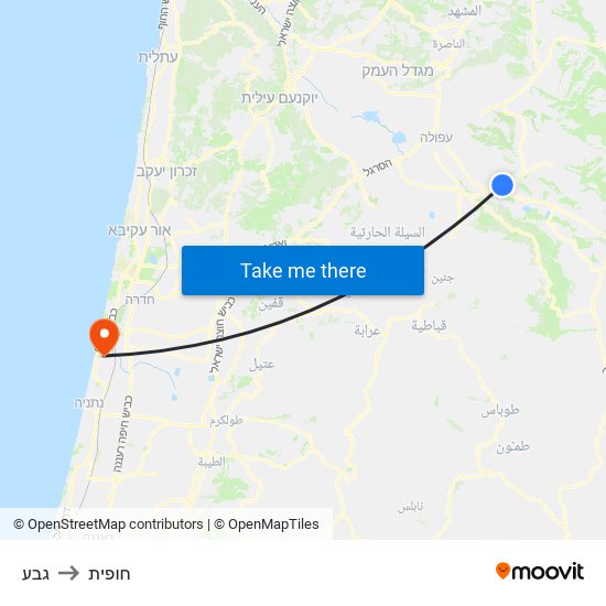 גבע to חופית map