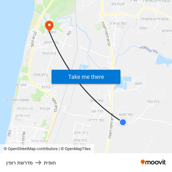 מדרשת רופין to חופית map