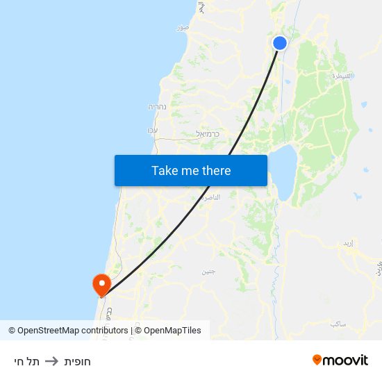 תל חי to חופית map