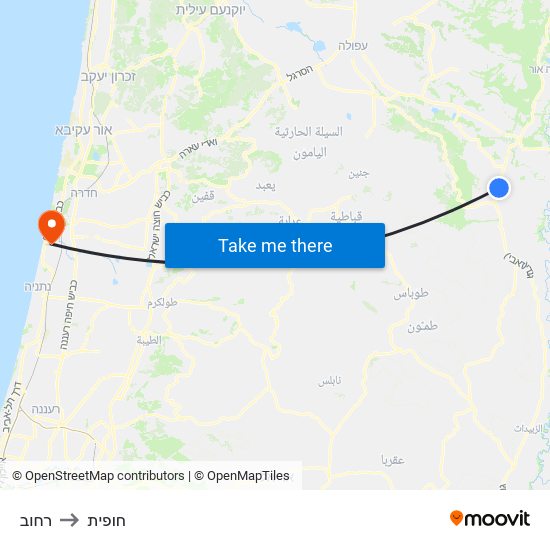 רחוב to חופית map