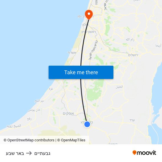 באר שבע to גבעתיים map