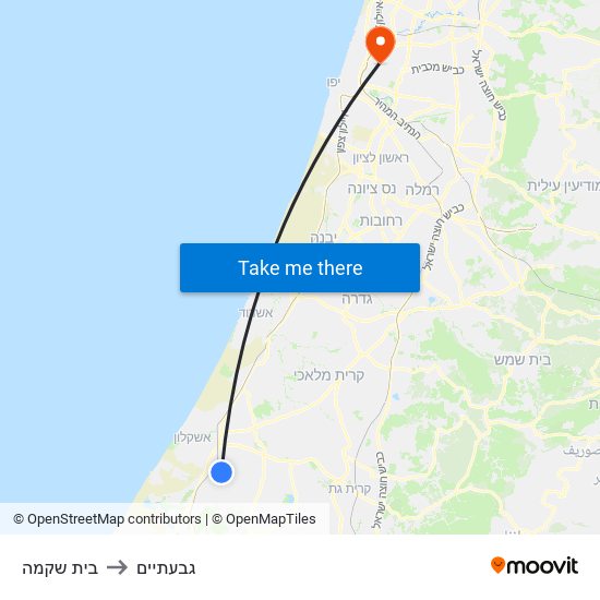 בית שקמה to גבעתיים map