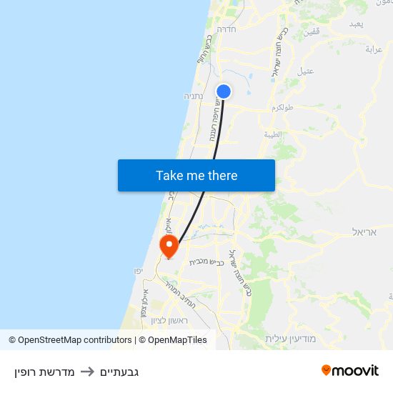 מדרשת רופין to גבעתיים map