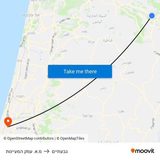 מ.א. עמק המעיינות to גבעתיים map