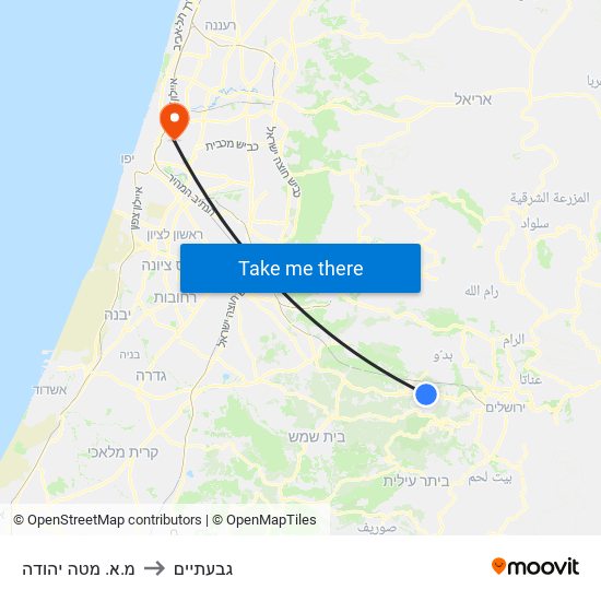 מ.א. מטה יהודה to גבעתיים map