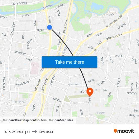 דרך נמיר/פנקס to גבעתיים map