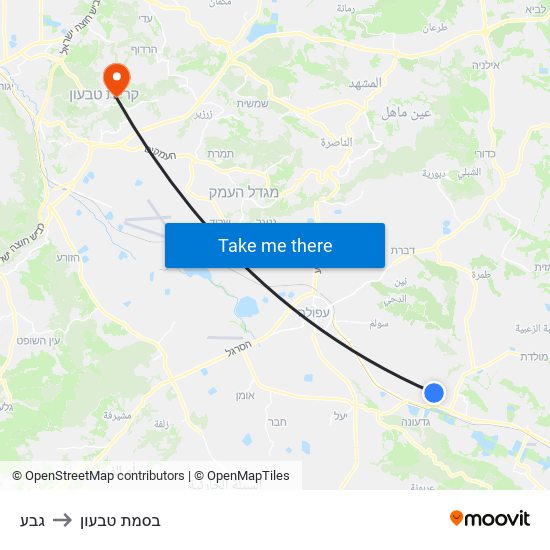 גבע to בסמת טבעון map