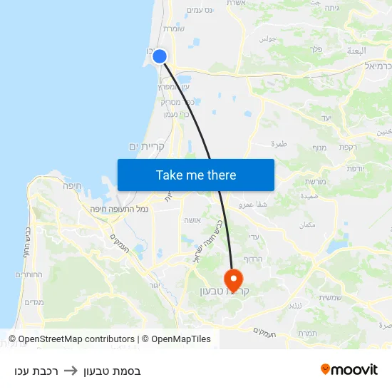 רכבת עכו to בסמת טבעון map
