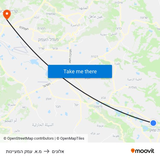 מ.א. עמק המעיינות to אלונים map