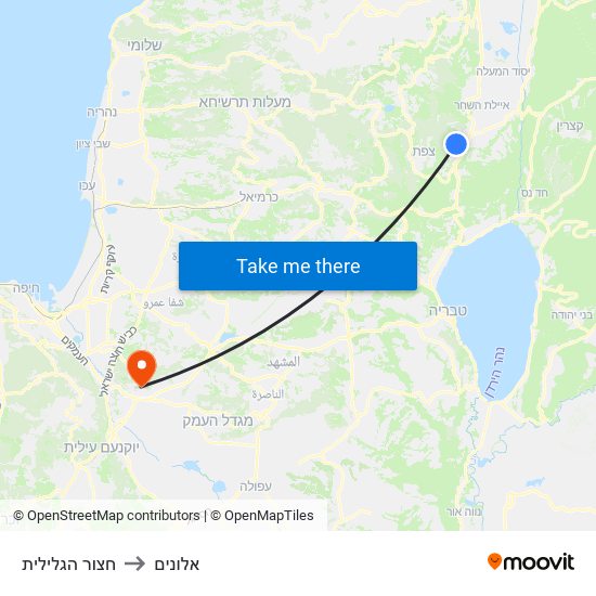 חצור הגלילית to אלונים map