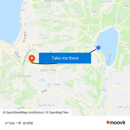 טבריה to אלונים map