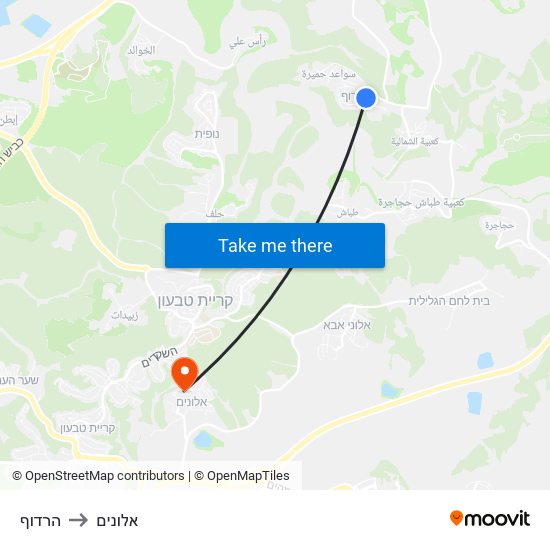 הרדוף to אלונים map