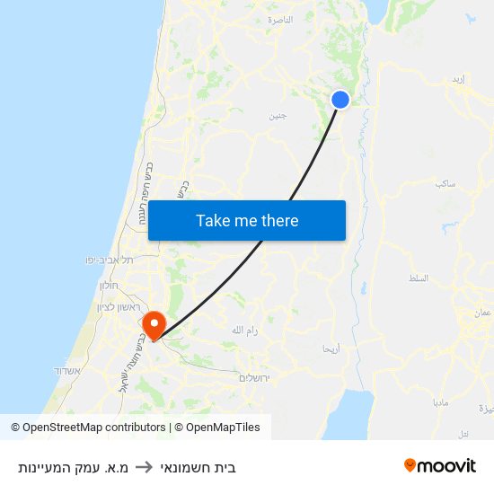 מ.א. עמק המעיינות to בית חשמונאי map