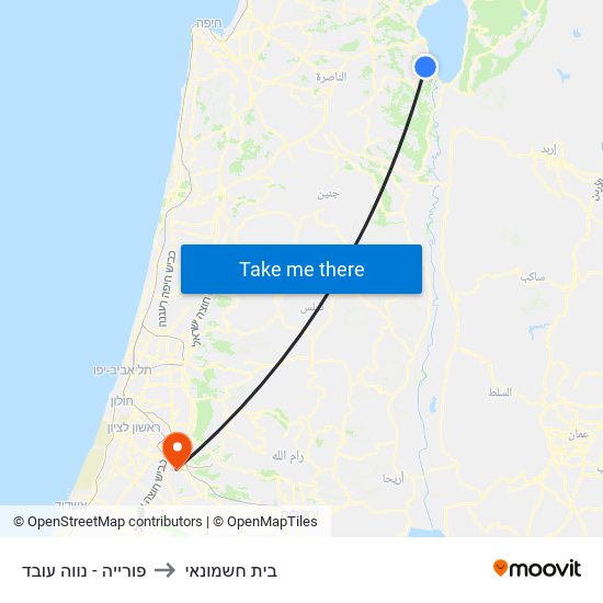 פורייה - נווה עובד to בית חשמונאי map