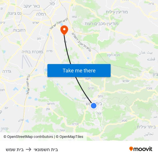 בית שמש to בית חשמונאי map
