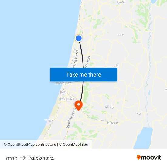 חדרה to בית חשמונאי map