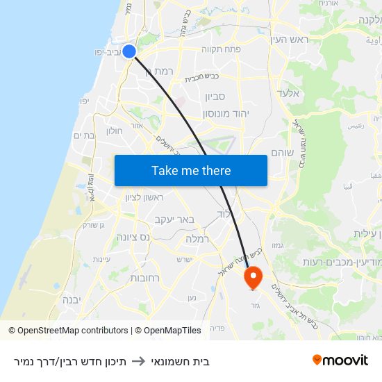 תיכון חדש רבין/דרך נמיר to בית חשמונאי map