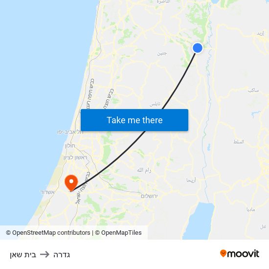 בית שאן to גדרה map