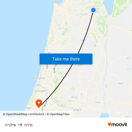 אילנייה to גדרה map