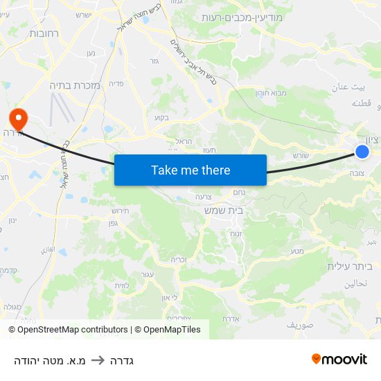 מ.א. מטה יהודה to גדרה map