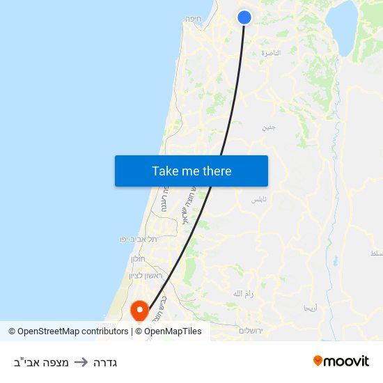 מצפה אבי"ב to גדרה map