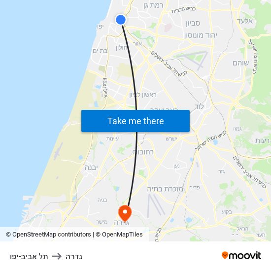 תל אביב-יפו to גדרה map