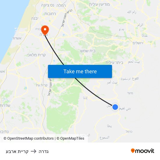 קריית ארבע to גדרה map