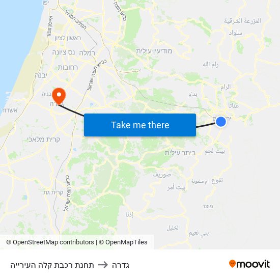 תחנת רכבת קלה העירייה to גדרה map