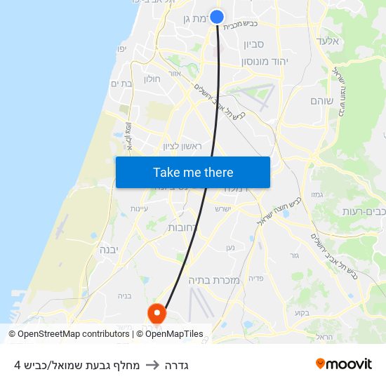 מחלף גבעת שמואל/כביש 4 to גדרה map