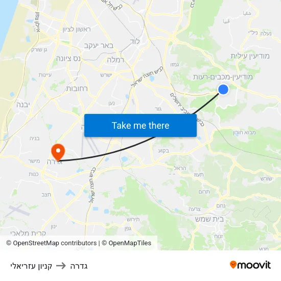 קניון עזריאלי to גדרה map
