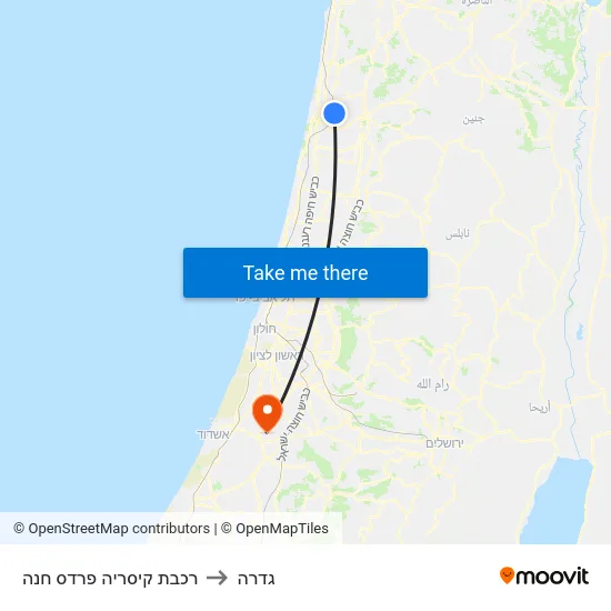 רכבת קיסריה פרדס חנה to גדרה map
