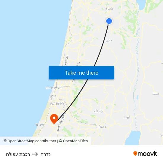 רכבת עפולה to גדרה map