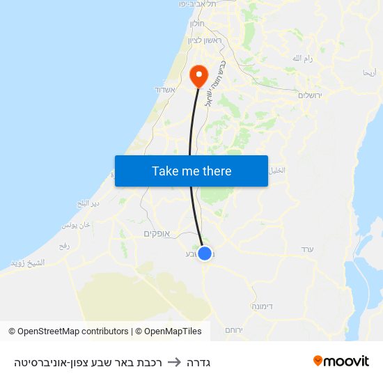 רכבת באר שבע צפון-אוניברסיטה to גדרה map