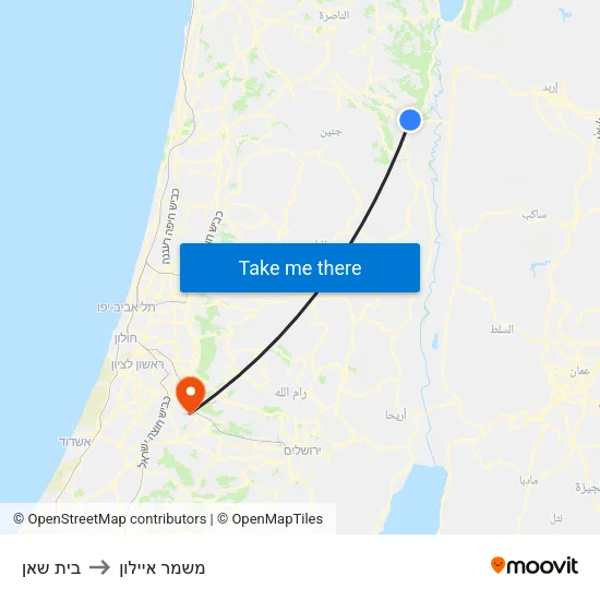 בית שאן to משמר איילון map