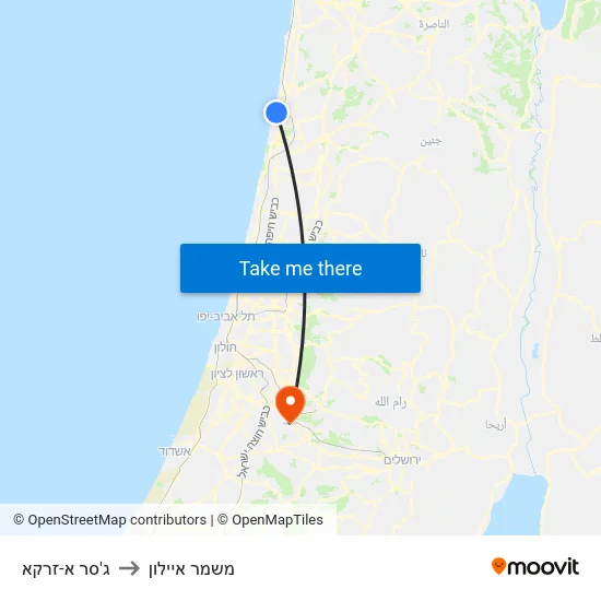 ג'סר א-זרקא to משמר איילון map