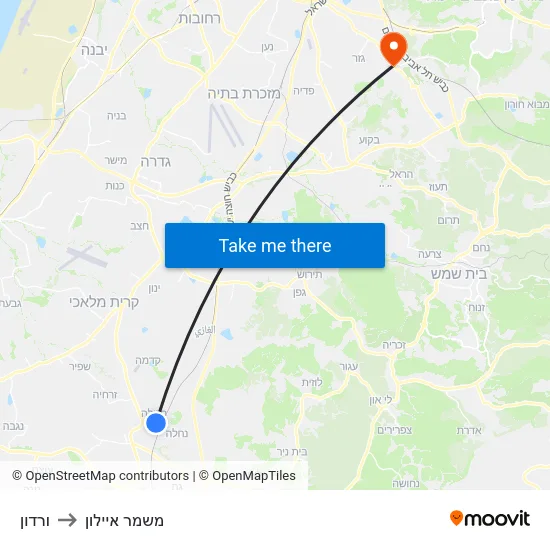 ורדון to משמר איילון map