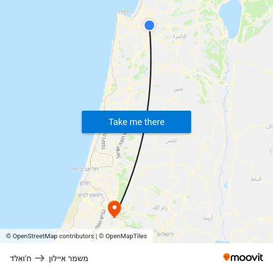 ח'ואלד to משמר איילון map