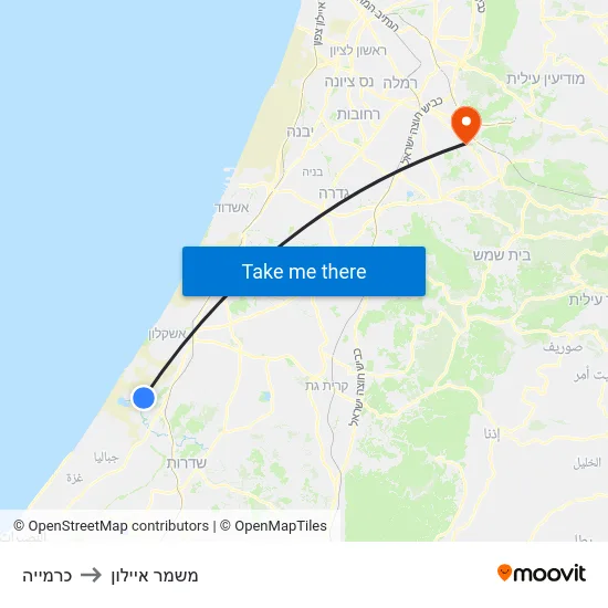 כרמייה to משמר איילון map