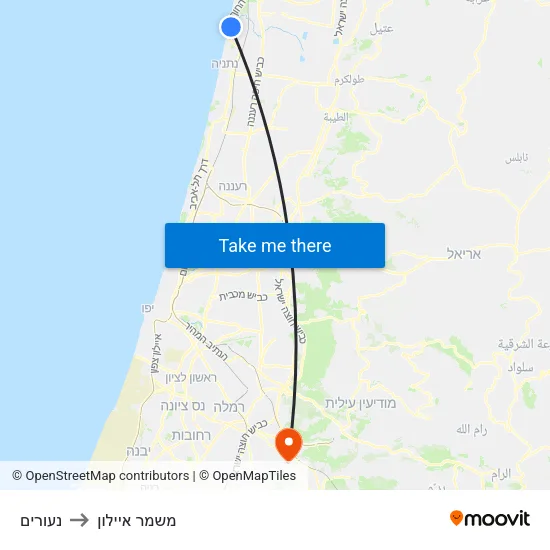 נעורים to משמר איילון map