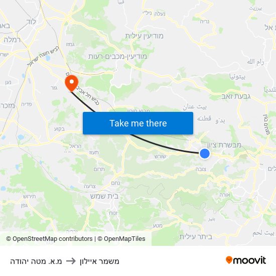 מ.א. מטה יהודה to משמר איילון map