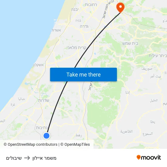 שיבולים to משמר איילון map