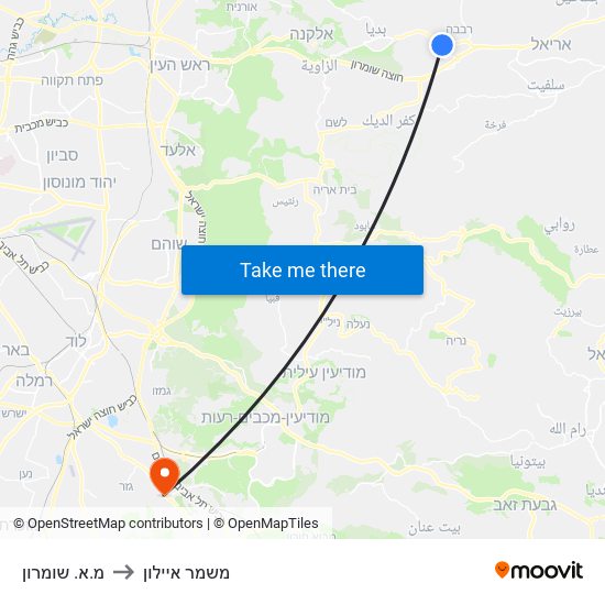 מ.א. שומרון to משמר איילון map