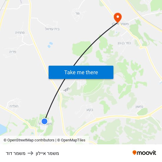 משמר דוד to משמר איילון map