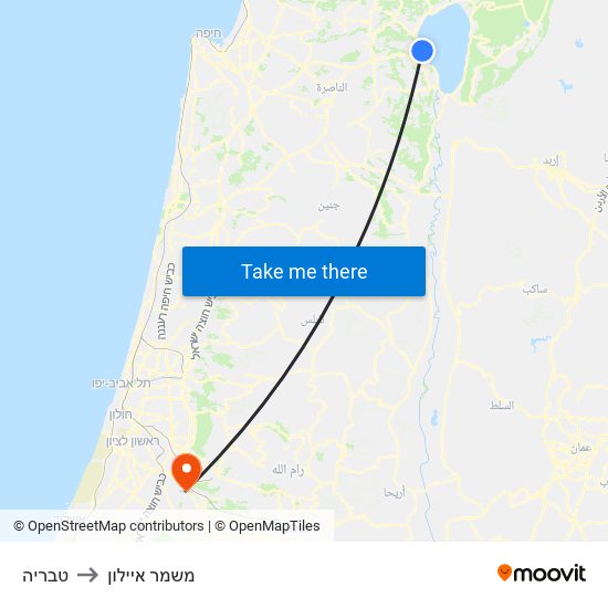 טבריה to משמר איילון map