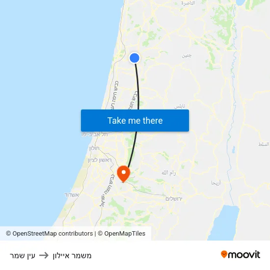 עין שמר to משמר איילון map