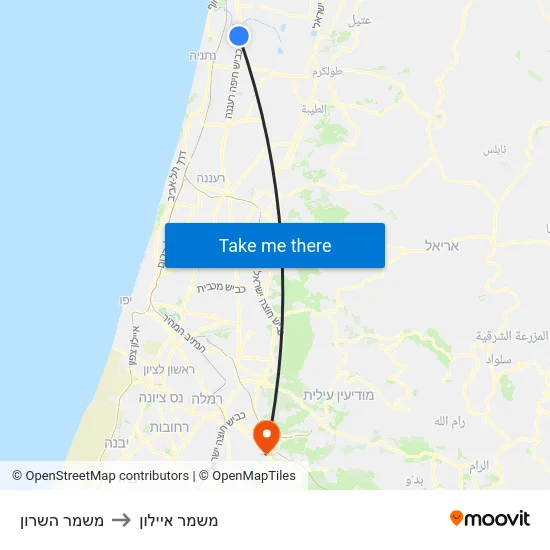 משמר השרון to משמר איילון map