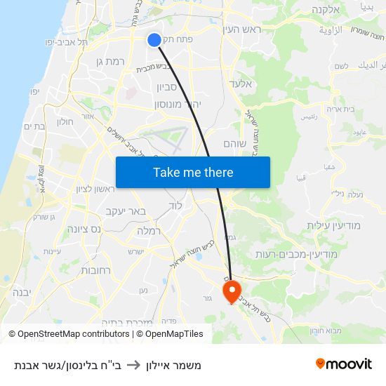 בי''ח בלינסון/גשר אבנת to משמר איילון map